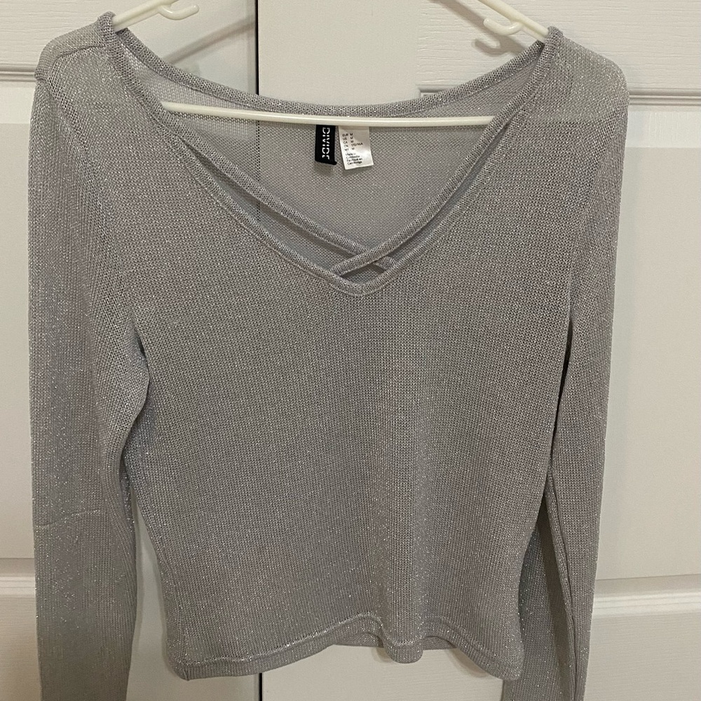 Divided Metallic Silver Long Sleeve Top